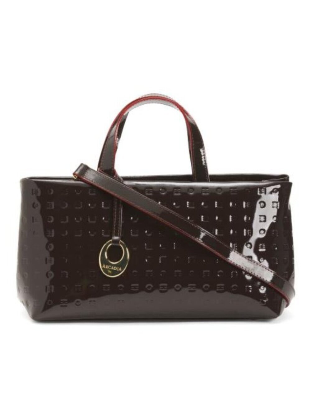 ARCADIA Made In Italy Patent Leather East West Zip Top Satchel